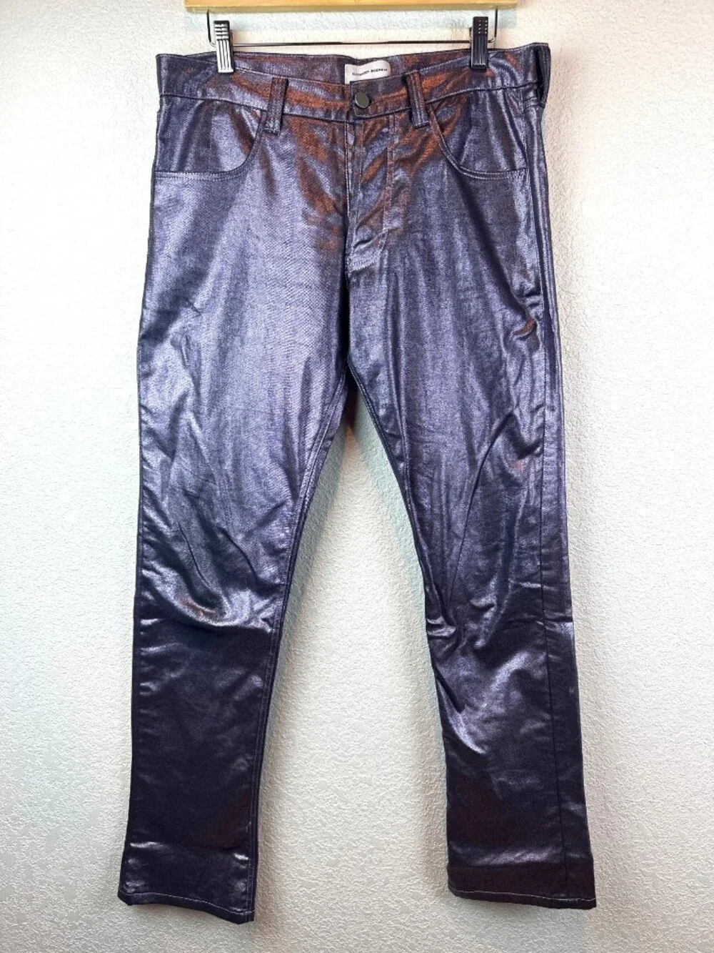 Alexander Digenova Metallic Coated Mens 32 Purple Iridescent Straight Pants